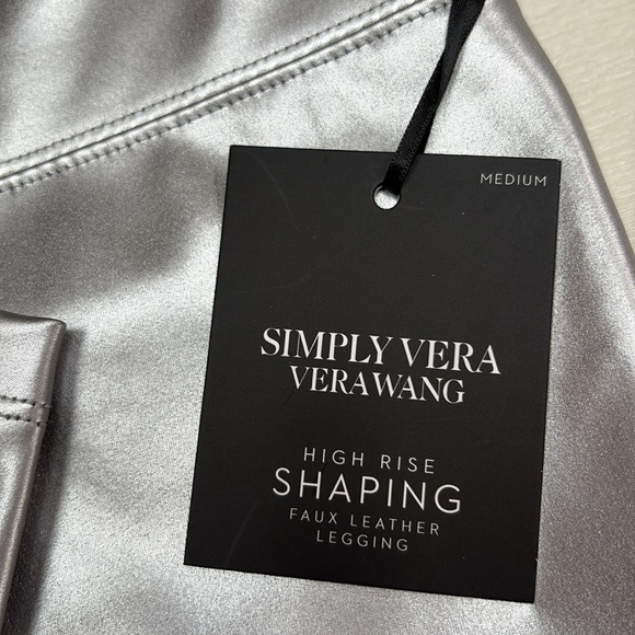 Simply Vera High Rise Shaping Faux Leather Metallic Silver Legging- brand new - Picture 6 of 14